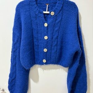 Free People Royal Blue Button-Up Cardigan